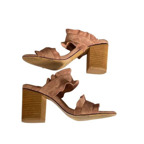 Mi.iM Mauve Rachel Casual Suede Leather Ruffle Block Heel Women's Size 6 - Picture 4 of 9